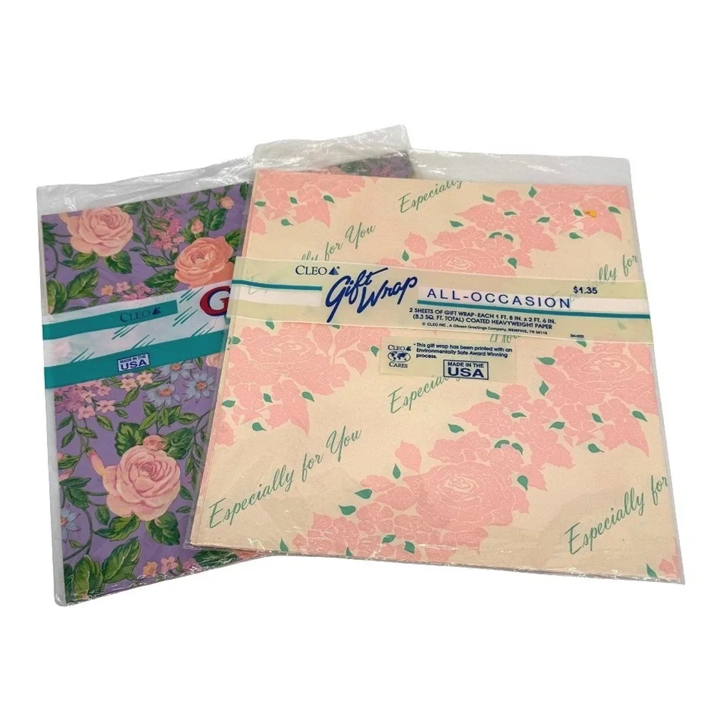 Cleo Gift Wrap Wrapping Paper SHEETS VTG Floral Rose Lot of 2 Cottage Retro